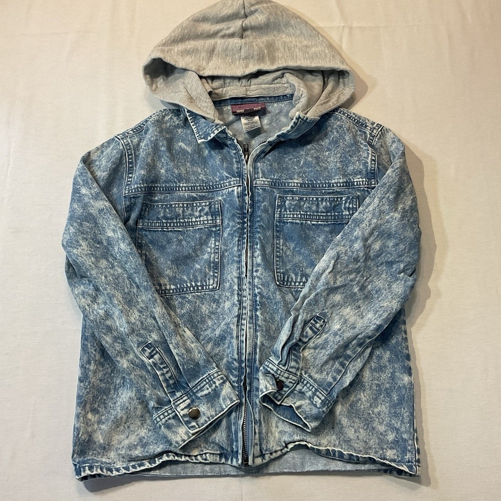 Weekend Academy Boys Vintage Style Acid Wash Hooded Jean Jacket L 10-12‎